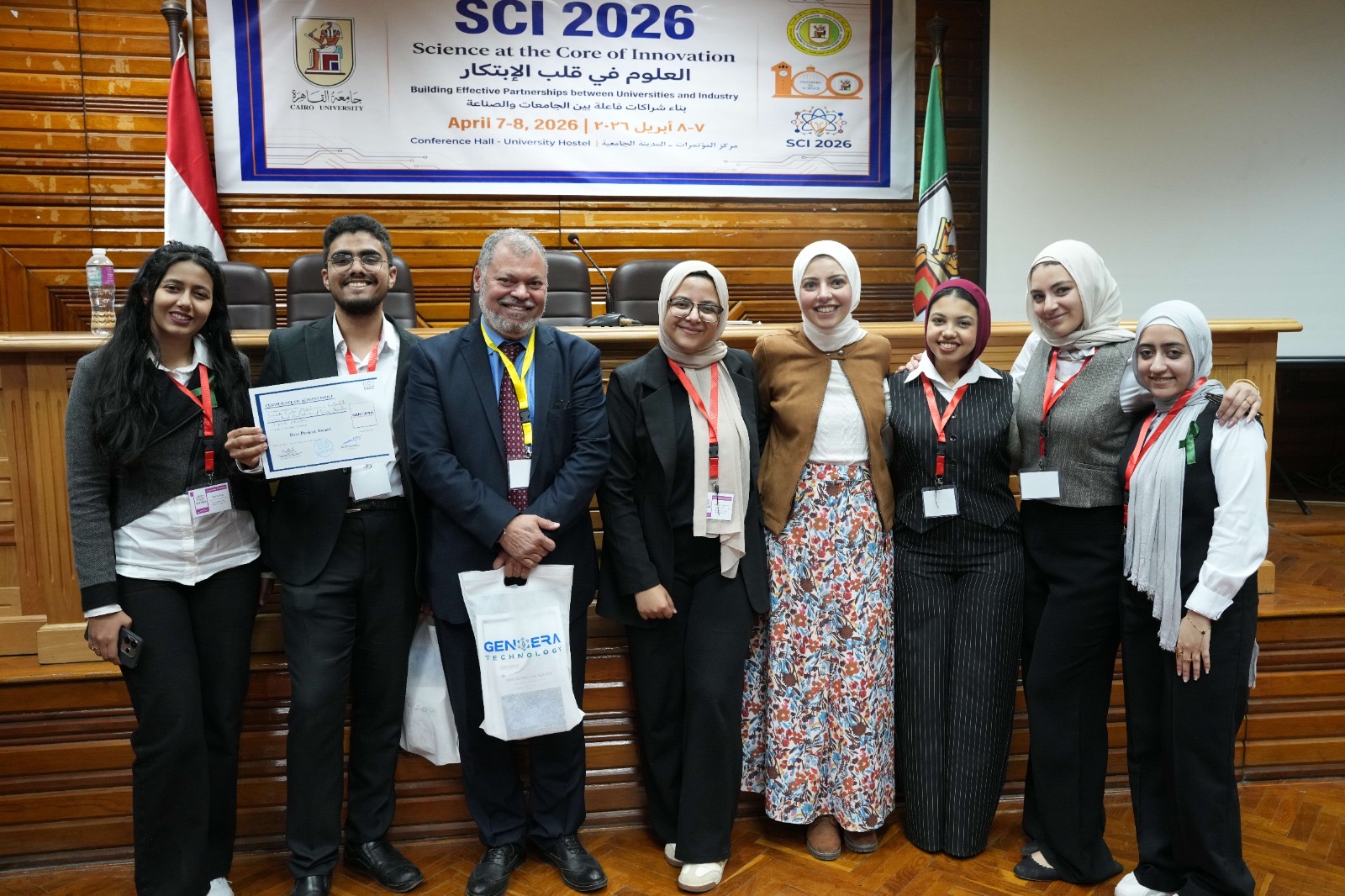 Awarded pioneer students and mentors gathered on stage during the SCI2026 Conference